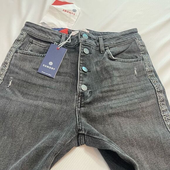 NWT Anthropologie Sundry Leopard Trimmed Ultra High Rise Straight Jeans Size 27 - Picture 9 of 15